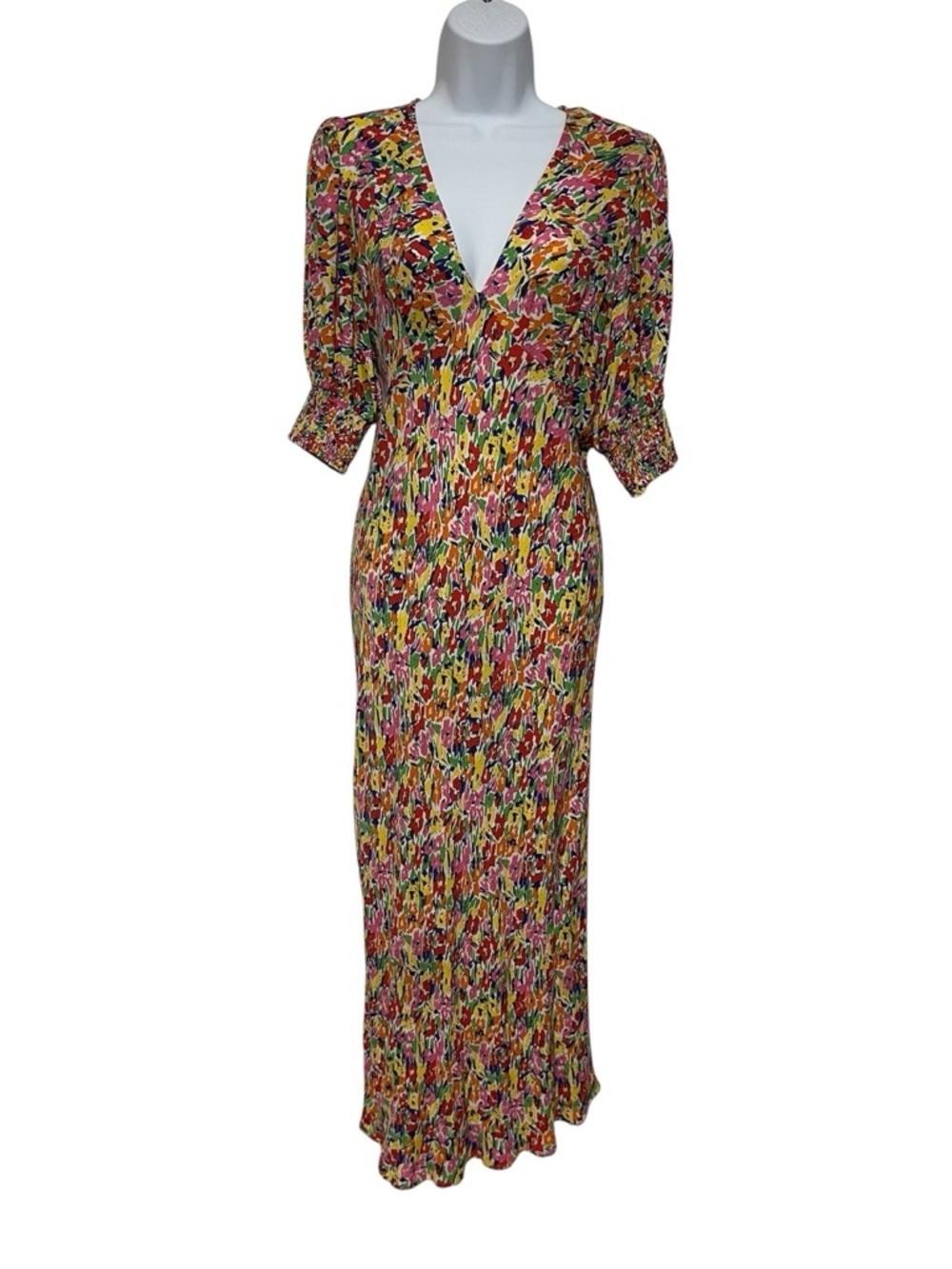 RIXO Multicolored Floral V-Neck Maxi Dress Size 0 Sundress Summer Spring Bold